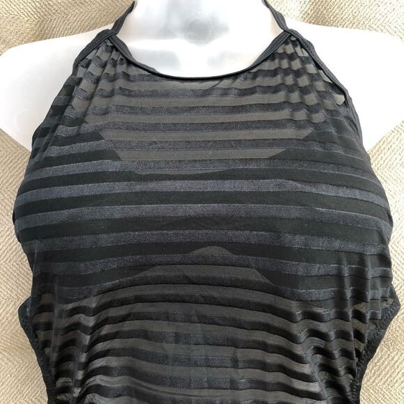 SelfieGo Black Tonal Stripe 1pc Swimsuit XXL - Picture 2 of 10